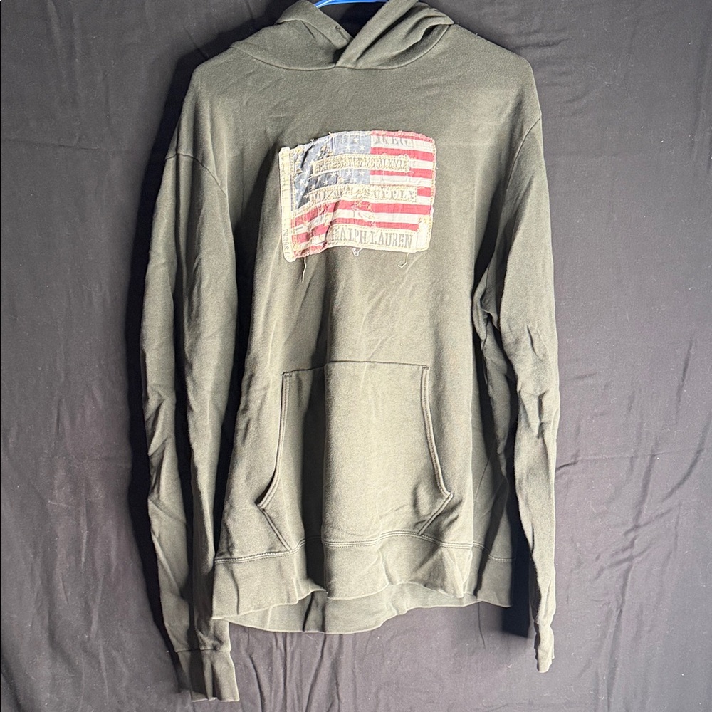 Ralph Lauren Men's Hoodie in Vintage black with Flag detail
